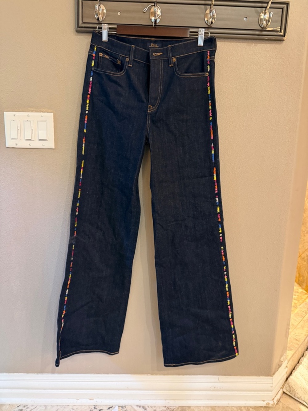 Polo by Ralph Lauren Dark Blue Women's Bootcut Jeans with Multicolor Side Trim